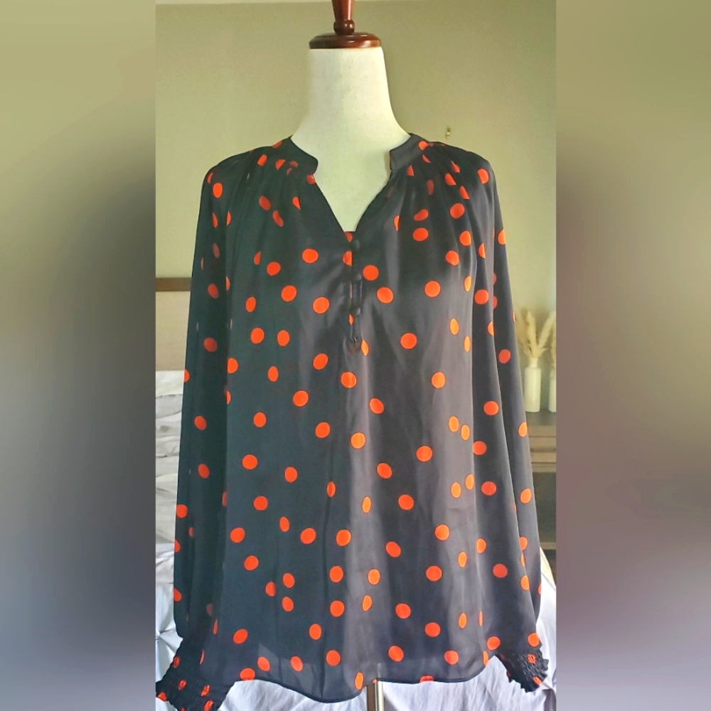 Polka Dot Blouse - Black and Red Size M